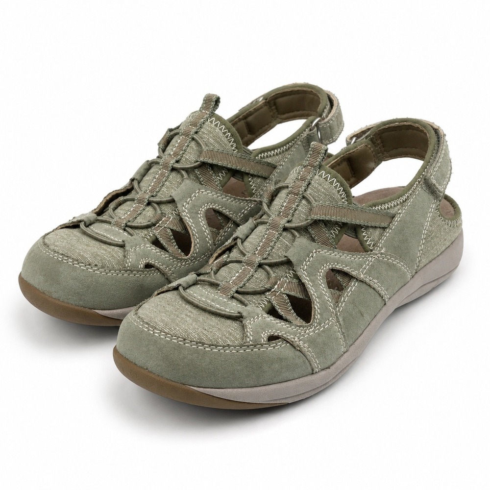 Earth Origins Sid Sage Green Fisherman Sandals Closed Toe Suede Womens 8N Narrow